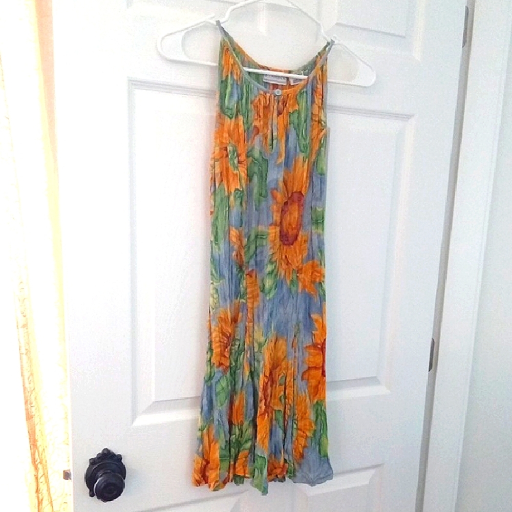 Starina Women's Floral Sunflower Print Halter Dress With Keyhole Size Med